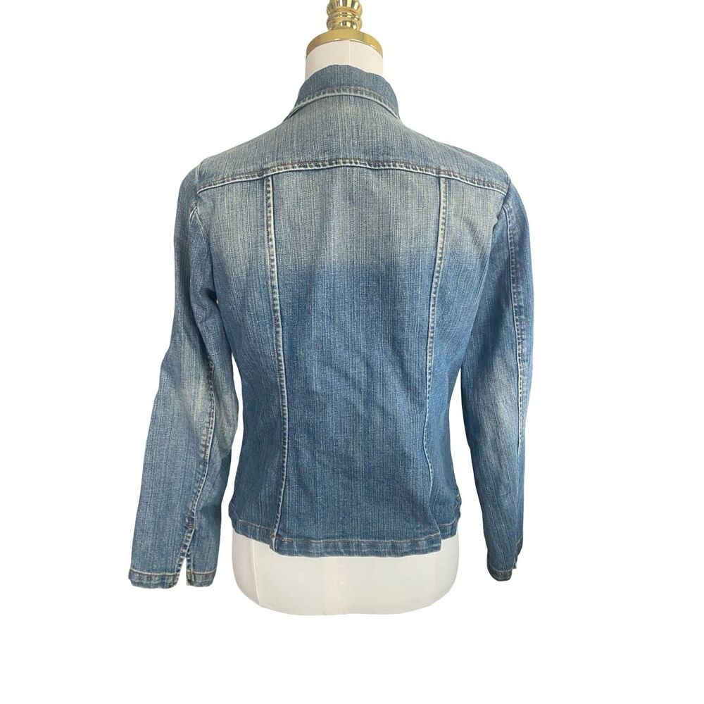 Vintage Talbots Denim Utility Jacket 10P Y2K Blue Jean Trucker Safari Chore Coat - Picture 8 of 12